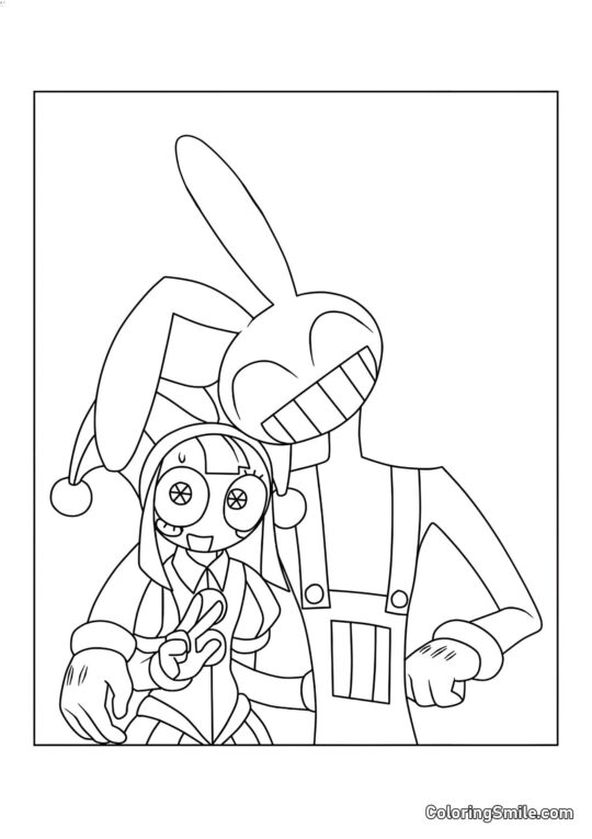 Desenhos para Colorir do Incrível Circo Digital Pomni e Jacks em um Abraço - Página para Colorir