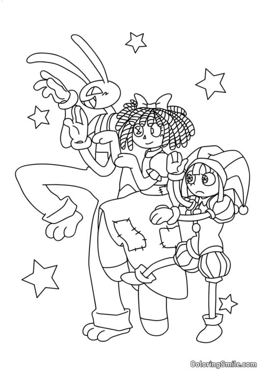 Desenhos para Colorir do Incrível Circo Digital Jacks, Ragata e Pomni - Página para Colorir