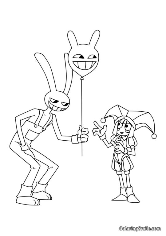 Desenhos para Colorir do Incrível Circo Digital Jacks Dá a Pomni um Balão - Página para Colorir