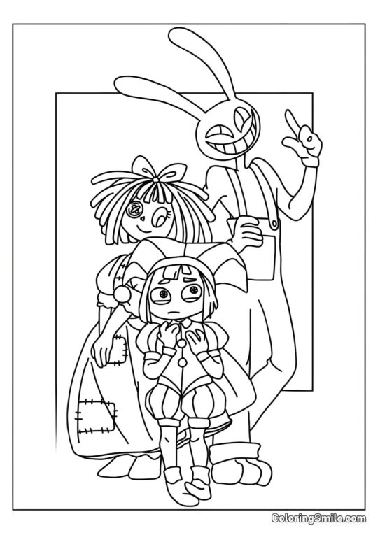 Desenhos para Colorir do Incrível Circo Digital Pomni, Ragata e Jacks - Página para Colorir