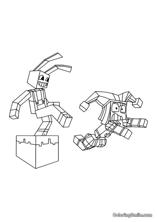 Desenhos para Colorir do Incrível Circo Digital Pomni e Jacks em Estilo Maynkraft - Página para Colorir