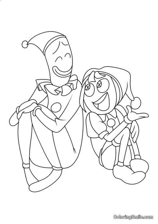 Desenhos para Colorir do Incrível Circo Digital Pomni Senta Junto com Kaumfo - Página para Colorir