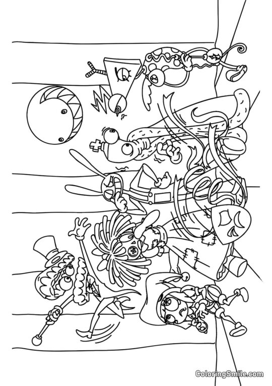 Desenhos para Colorir do Incrível Circo Digital Círculo Digital no Palco - Página para Colorir