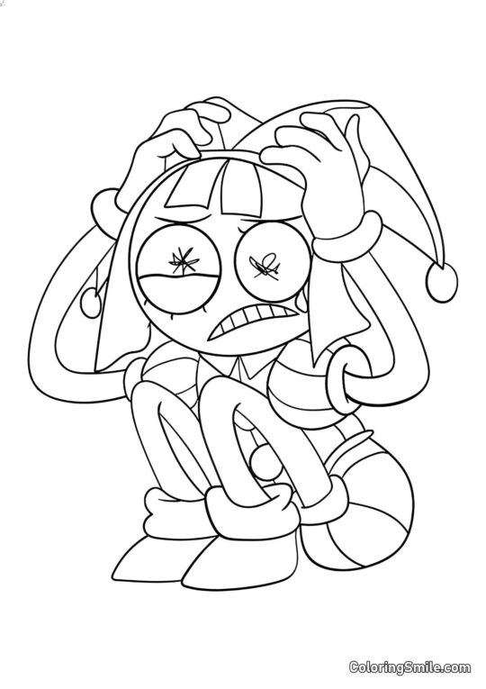 Desenhos para Colorir do Incrível Circo Digital Pomni Senta em Cartas - Página para Colorir