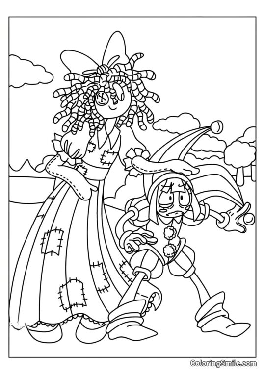 Desenhos para Colorir do Incrível Circo Digital Ragata e Pomni do Incrível Círculo Digital - Página para Colorir