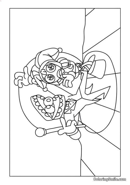 Desenhos para Colorir do Incrível Circo Digital Keyn e Pomni no Palco - Página para Colorir