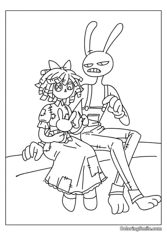 Desenhos para Colorir do Incrível Circo Digital Jacks Senta Perto de Ragata - Página para Colorir