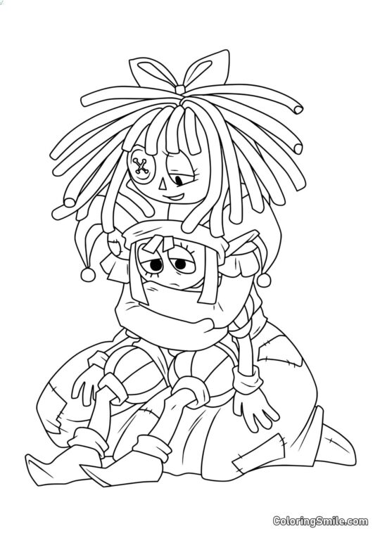 Desenhos para Colorir do Incrível Circo Digital Ragata Abraça Pomni - Página para Colorir