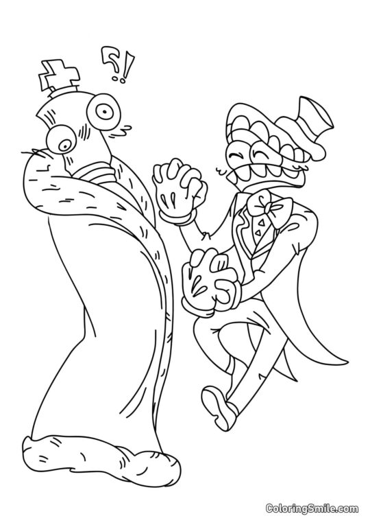 Desenhos para Colorir do Incrível Circo Digital Coral e Keyn Dançam - Página para Colorir