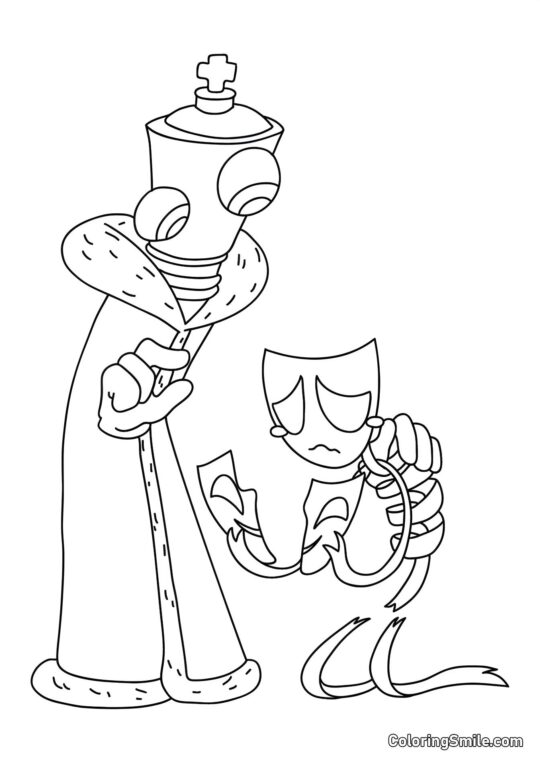 Desenhos para Colorir do Incrível Circo Digital Coral e Gangl com uma Máscara Rasgada - Página para Colorir