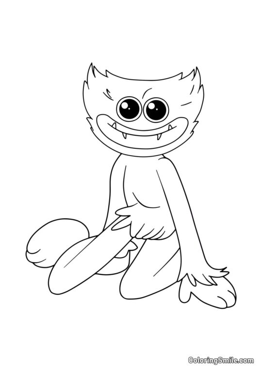 Розмальовки Хаггі Ваггі та Кісі Місі Хаггі Ваггі сидить на колінах - Розмальовка