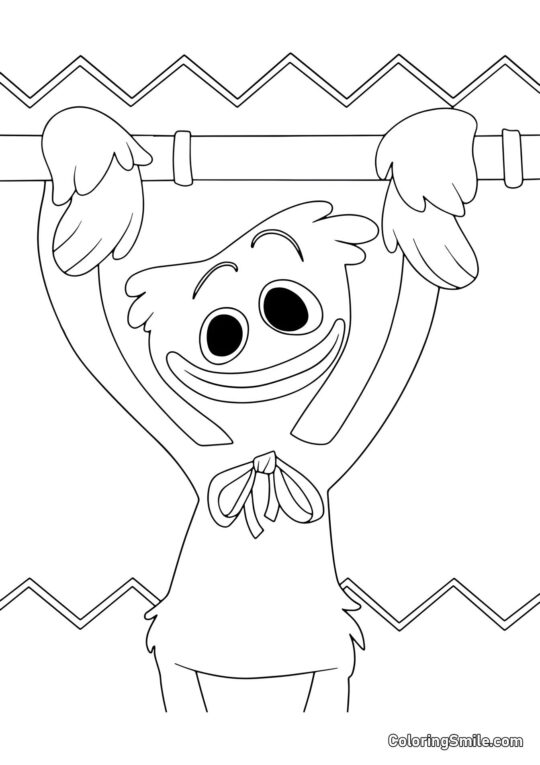 Розмальовки Хаггі Ваггі та Кісі Місі Хаггі Ваггі висить на трубі - Розмальовка