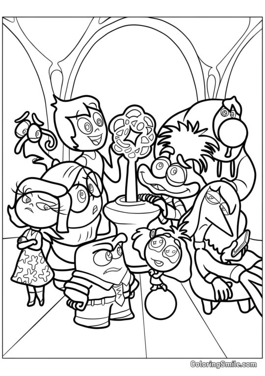 Disegni di Inside Out da colorare Emozioni Riley accanto alla consapevolezza di sé - Pagina da Colorare