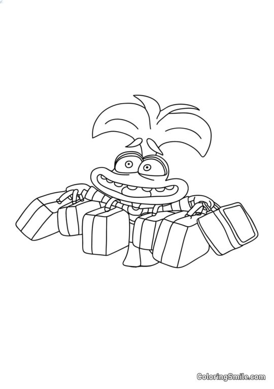 Disegni di Inside Out da colorare Ansia con valigie - Pagina da Colorare