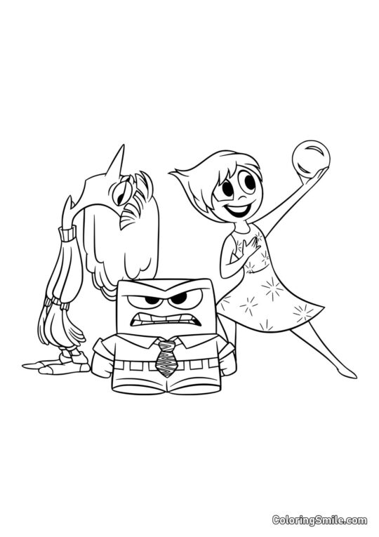 Disegni di Inside Out da colorare Emozioni Tristezza, Rabbia e Gioia - Pagina da Colorare