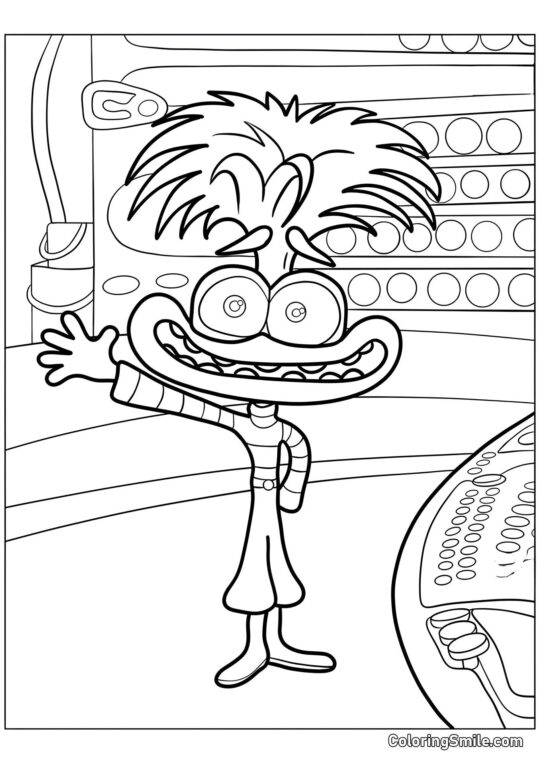 Disegni di Inside Out da colorare Ansia vicino al pannello di controllo delle emozioni - Pagina da Colorare