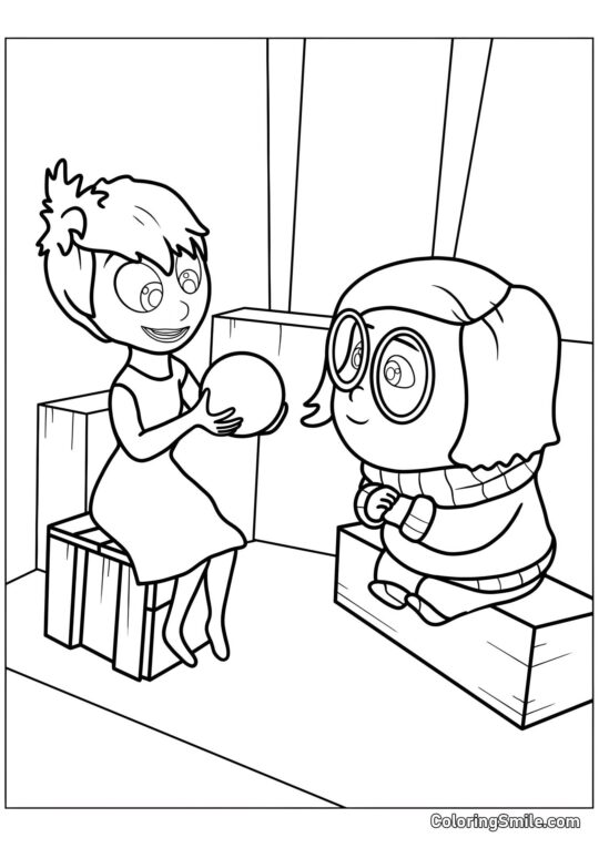 Disegni di Inside Out da colorare Gioia con un orb di memoria e Tristezza - Pagina da Colorare