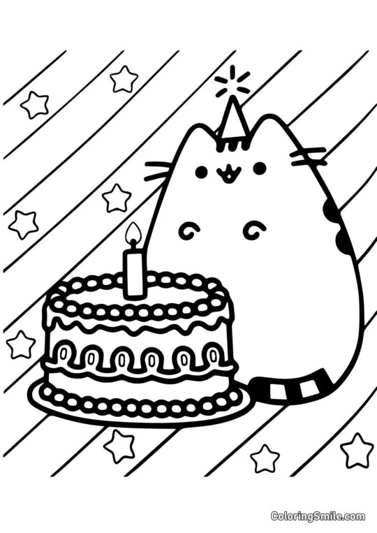 Disegni di Pusheen il Gatto da colorare Pusheen il gatto e il compleanno - Pagina da Colorare