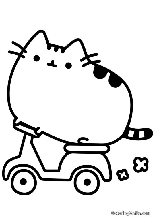 Disegni di Pusheen il Gatto da colorare Pusheen il gatto sullo scooter - Pagina da Colorare
