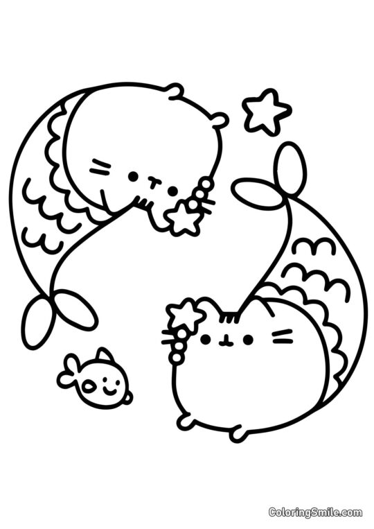 Disegni di Pusheen il Gatto da colorare Pusheen sirena - Pagina da Colorare