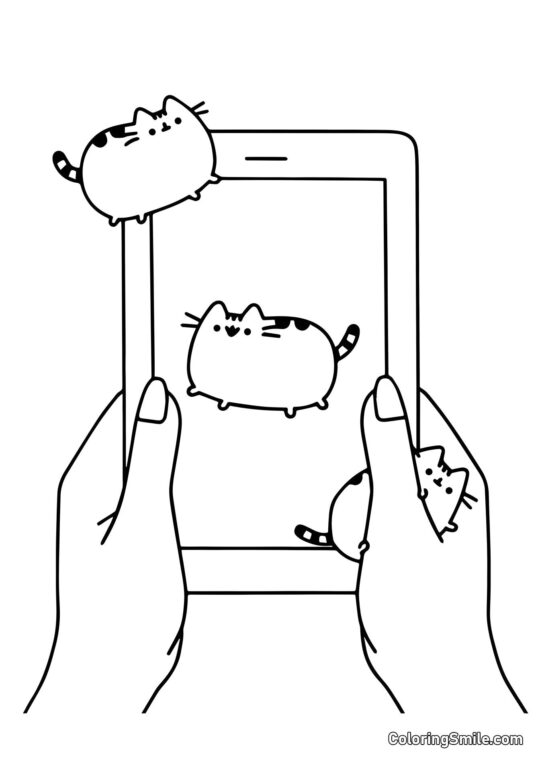 Disegni di Pusheen il Gatto da colorare Pusheen il gatto sull’Ipad - Pagina da Colorare