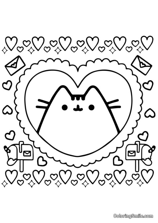 Disegni di Pusheen il Gatto da colorare Pusheen il gatto di San Valentino - Pagina da Colorare