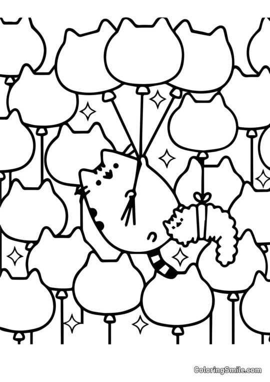 Disegni di Pusheen il Gatto da colorare Pusheen il gatto e palloncini (Arte Terapia) - Pagina da Colorare