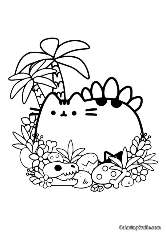 Disegni di Pusheen il Gatto da colorare Pusheen il gatto sull’isola - Pagina da Colorare