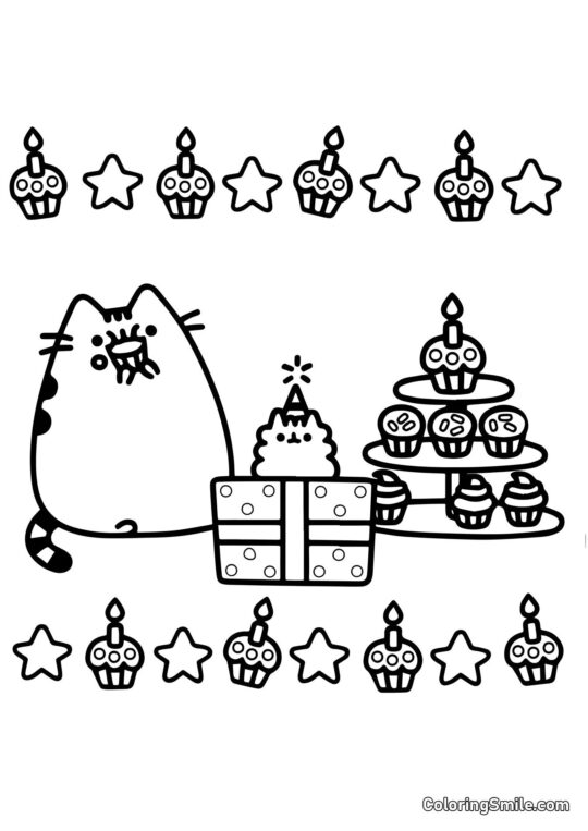 Disegni di Pusheen il Gatto da colorare Pusheen il gatto e le leccornie - Pagina da Colorare