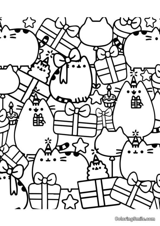 Disegni di Pusheen il Gatto da colorare Pusheen il gatto Natale (Arte Terapia) - Pagina da Colorare