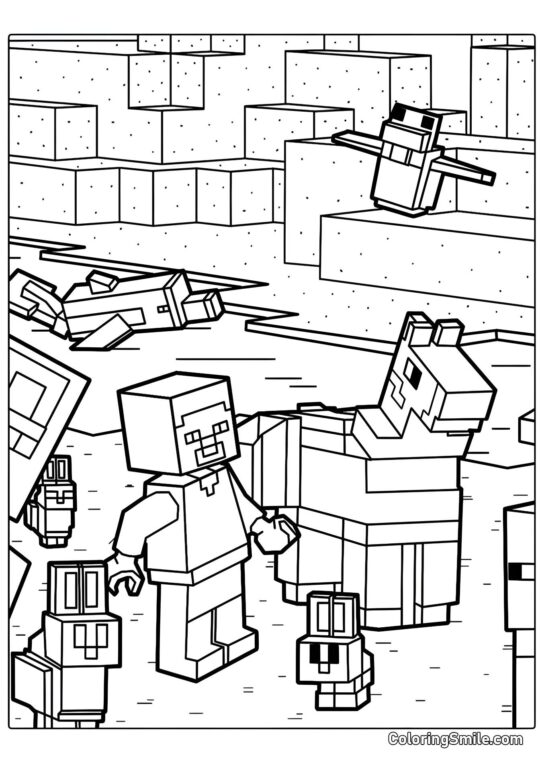 Steve med Lama og Kaniner - Farvelægningsside