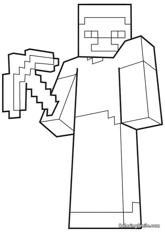 Spiller med Pickaxe - Farvelægningsside