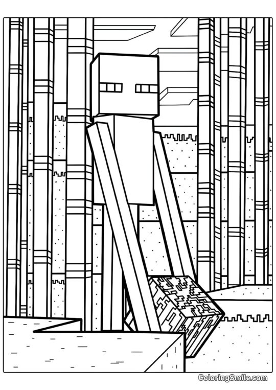 Enderman Bærer en Blok - Farvelægningsside
