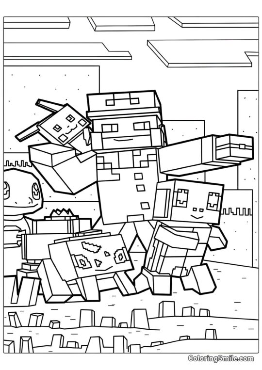 Pokemons i Minecraft Stil - Farvelægningsside