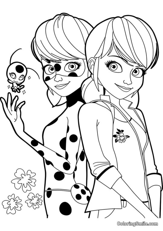Disegni di Ladybug e Cat Noir da colorare Trasformazione della Coccinella - Pagina da Colorare