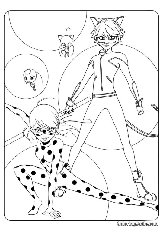 Disegni di Ladybug e Cat Noir da colorare Coccinella e Cat Noir - Pagina da Colorare