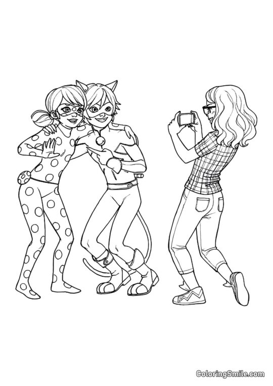 Disegni di Ladybug e Cat Noir da colorare Alya Che Fotografa Coccinella e Cat Noir - Pagina da Colorare