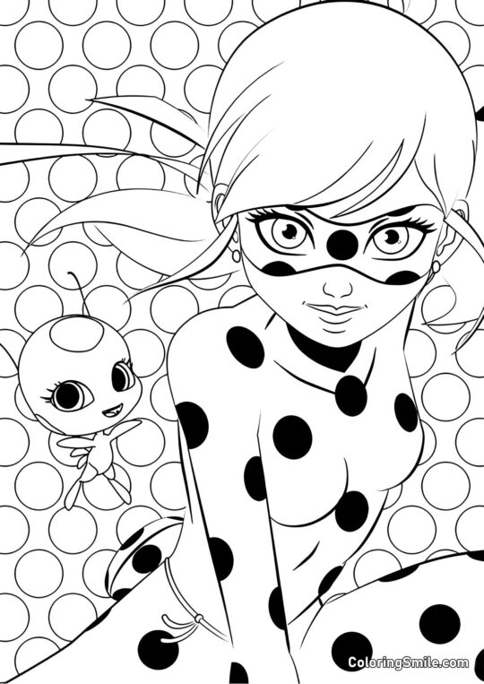Disegni di Ladybug e Cat Noir da colorare Coccinella Guerriera e Tikki - Pagina da Colorare