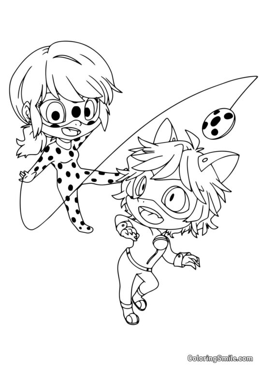 Disegni di Ladybug e Cat Noir da colorare Piccola Coccinella e Cat Noir - Pagina da Colorare