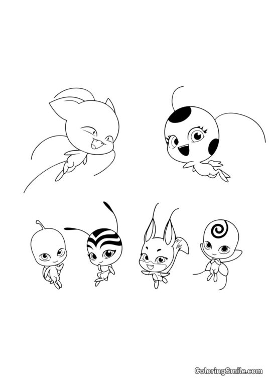 Disegni di Ladybug e Cat Noir da colorare Kwami - Pagina da Colorare