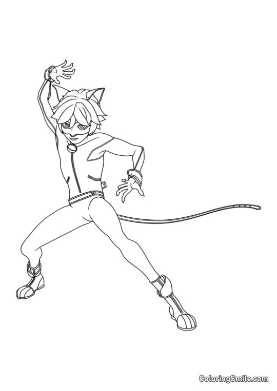 Disegni di Ladybug e Cat Noir da colorare Cat Noir Che Usa Cataclisma - Pagina da Colorare