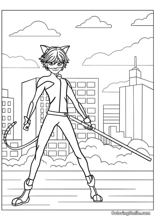Disegni di Ladybug e Cat Noir da colorare Cat Noir Sorridente - Pagina da Colorare