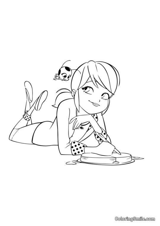 Disegni di Ladybug e Cat Noir da colorare Coccinella Che Scrive nel Diario - Pagina da Colorare