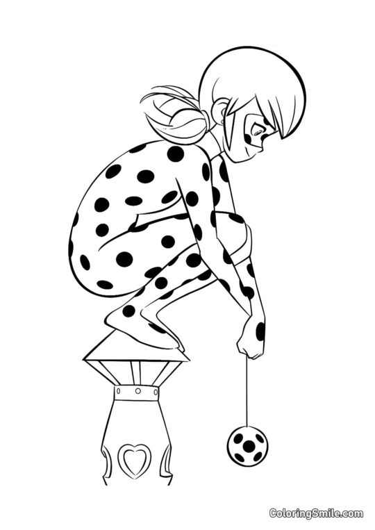 Disegni di Ladybug e Cat Noir da colorare Coccinella Seduta su un Lampione - Pagina da Colorare