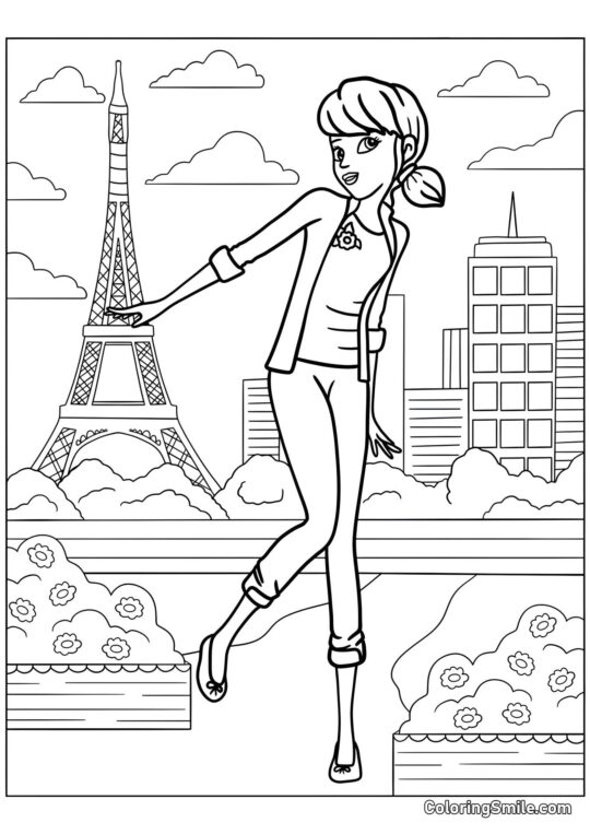 Disegni di Ladybug e Cat Noir da colorare Marinette Dupain-Cheng a Parigi - Pagina da Colorare