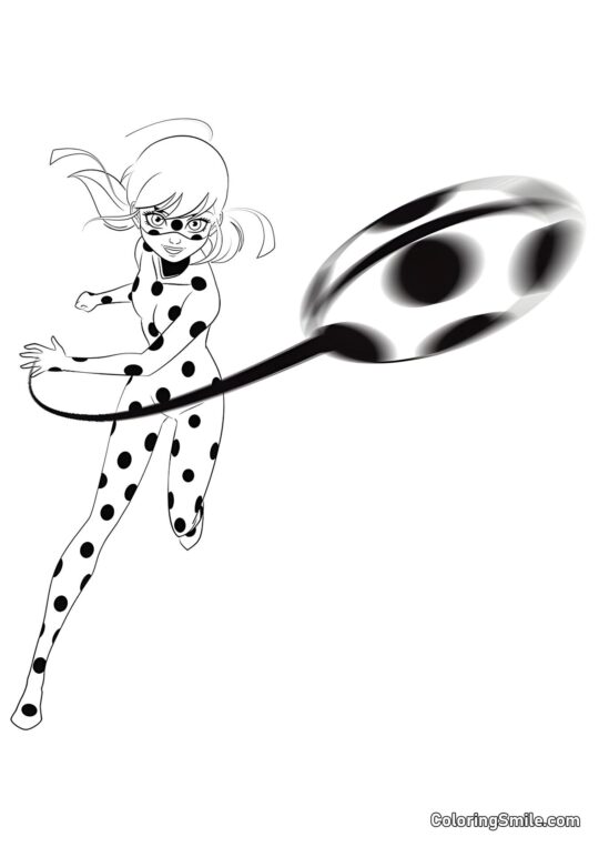 Disegni di Ladybug e Cat Noir da colorare Coccinella Che Lancia il Yo-Yo - Pagina da Colorare