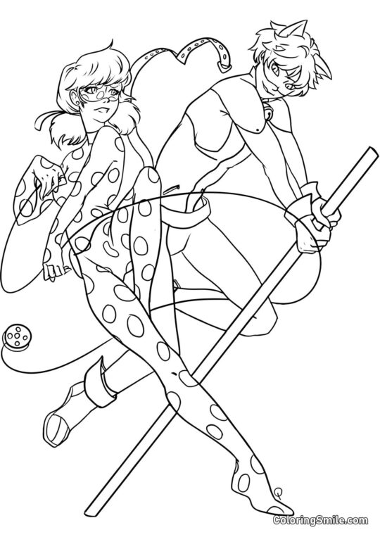 Disegni di Ladybug e Cat Noir da colorare Coccinella e Cat Noir Che Disegnano - Pagina da Colorare