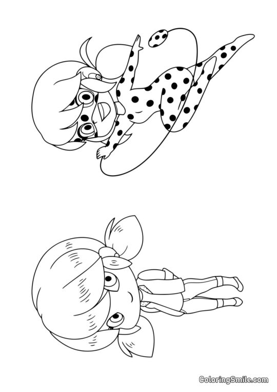 Disegni di Ladybug e Cat Noir da colorare Cartolina di Marinette e Coccinella - Pagina da Colorare