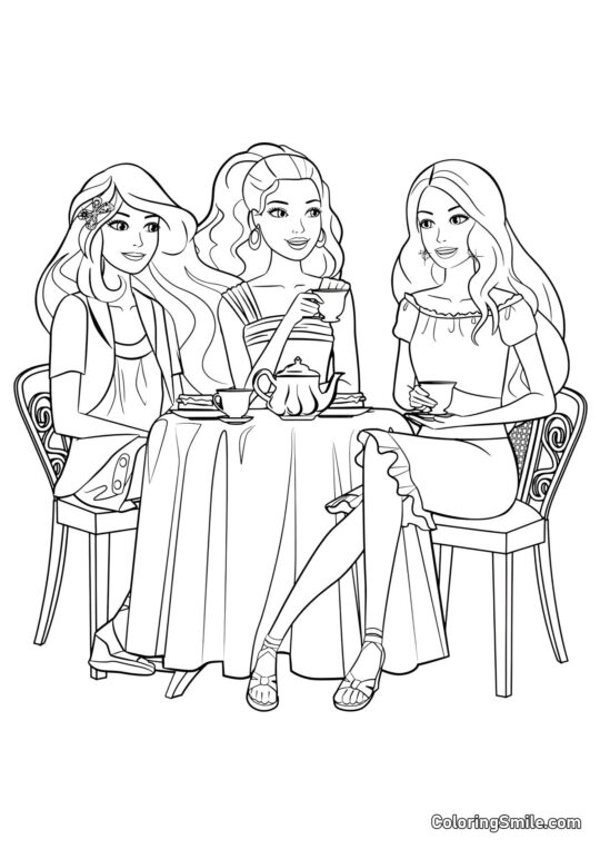 Dibujos de Barbie para colorear Fiesta de té con Barbie - Página para Colorear