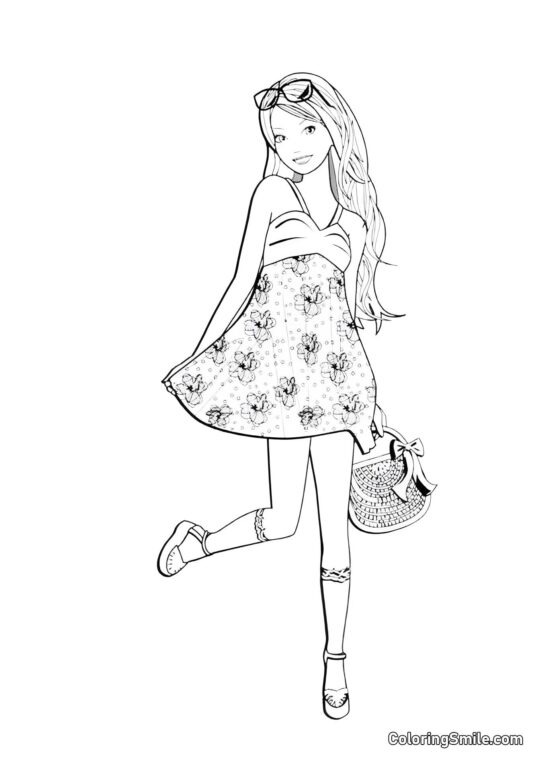 Dibujos de Barbie para colorear Barbie preparándose para la playa - Página para Colorear